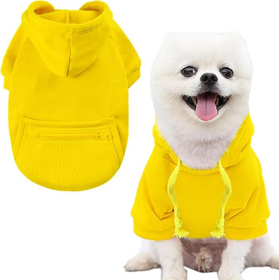 Jecikelon Dog Hoodies for Small Dogs with Zipper Pocket, Soft Fleece Puppy Clothes with Rope Hat, Warm Winter Outfits Cold Weather Coats, Cute Sweatshirt Chihuahua Costume (Large, Y02-Yellow)