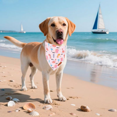 PTDECOR Dinosaurs Dog Bandana, Cute Dinosaurs Design Reversible Pet Scarf Bib, Premium Durable Fabric, Adjustable Pink Blue Bandanas for X-Large Dogs Pets (X-Large)