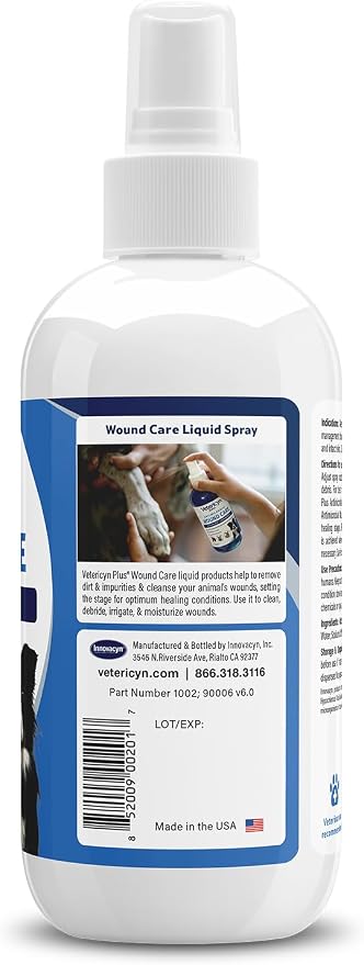 Vetericyn Plus Dog Wound Care Spray | Healing Aid and Skin Repair, Clean Wounds, Relieve Dog Skin Allergies, Safe for All Animals. 8 Ounces