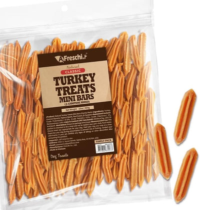 AFreschi Natural Turkey Dog Treats, Mini Bars, 16 oz | All-natural training snacks, USA-sourced turkey, easily digestible, mini bars, 16 oz