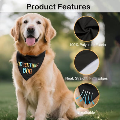 Adventure Dog Black Dog Bandana for Dogs, Funny Pet Scarf Photo Prop for Outdoor Adventure Hiking Camping Mountain, Christmas Birthday Gifts for Pup Mom Dad Lover, Polyester, 27x13x18 Inches