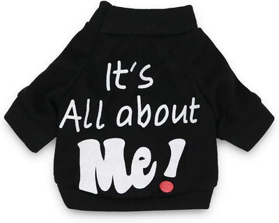 Yorkie Clothes Funny XS Dog T Shirt Black Dog Clothes, Small | It's All About Me Print | Summer Stretchy Breathable Fabric | High Belly Cut | Summer Cooling Style