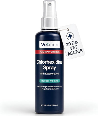 Chlorexhidine Spray for Dogs | Veterinary Strength Anti Itch for Dogs for Hot Spots, Rashes & Itchy Paws 8 fl oz (+ 30 Day Vet Access) | NDC 86247-002-08