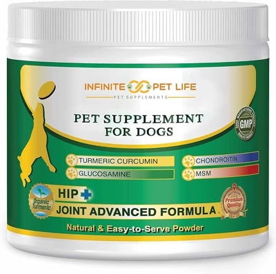 Infinite Pet Life Hip & Joint Supplement Powder for Dogs - Glucosamine, MSM, Chondroitin & Tumeric | Advanced Mobility Support for All Ages & Active Dogs - 12.7 oz