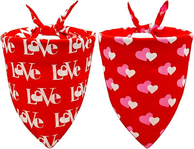 Valentines Dog Bandanas 2PCS-Small,Love Pet Scarf for Boys and Girls,Heart Bandana for Weddings,Parties,and Holidays,Dog Outfit Gifts for Small Dogs and Cats(Red)