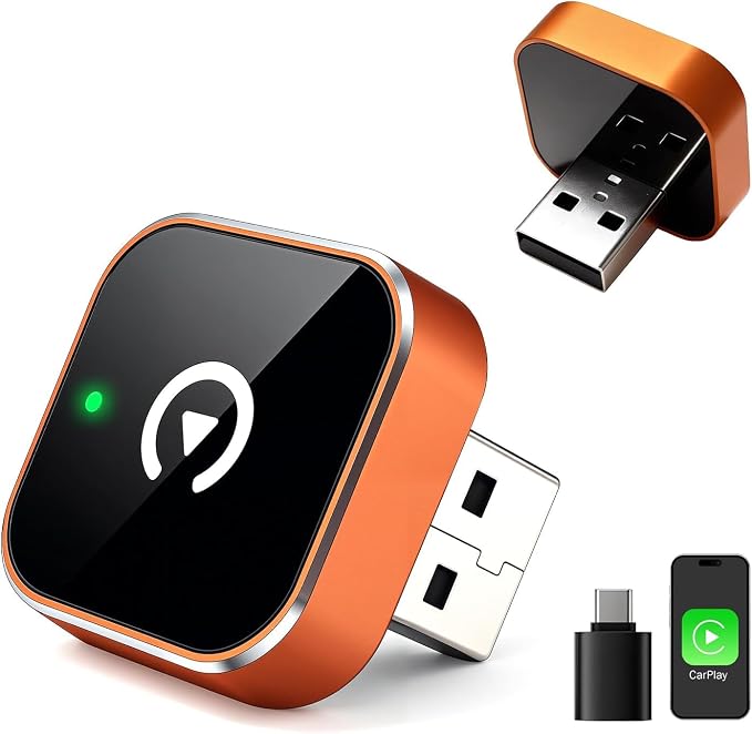 Wireless Carplay Adapter, Suitable for Vehicles Equipped with Cabled CarPlay, Plug and Play Feature enables Fast and Stable CarPlay Wireless Connection, Suitable for 800+ Vehicles (Orange)