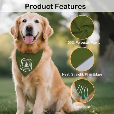 Forest Service Green Dog Bandana, Funny Puppy Scarf Photo Prop for Forest Outdoor Adventure Hiking Camping Mountain Nature, Funny Spring Summer Pet Bandana Accessory, Gifts for Ranger