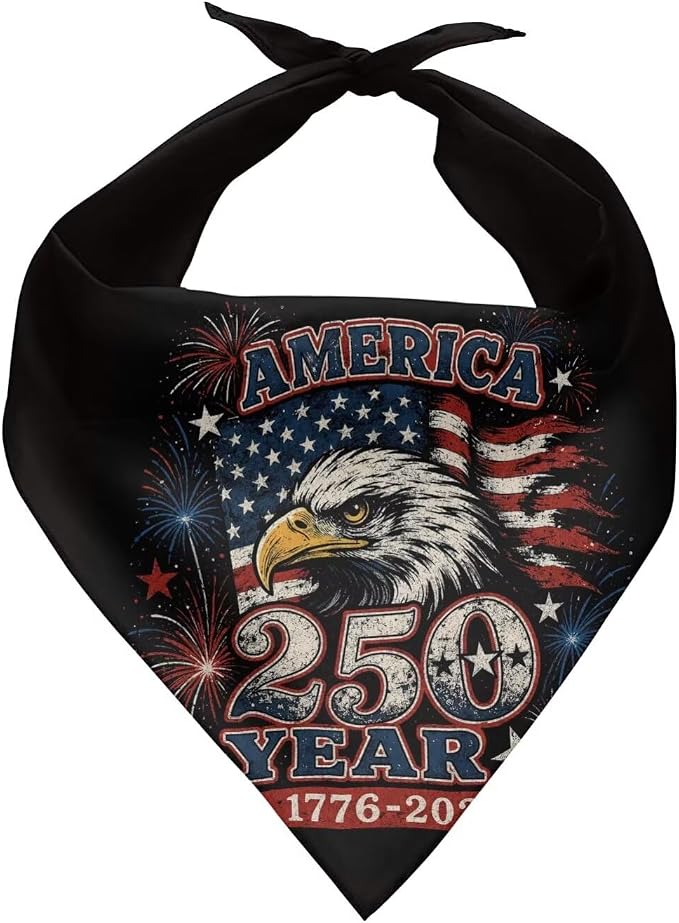 KEIAHUAN Dog Bandana 250 Years American Flag Eagle Triangle Holiday Reversible Scarves for Medium Large Extra Large Dogs Pets