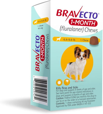 BRAVECTO 1-Month Chews for Puppies, 4.4-9.9 lbs., 1 Chew, Yellow Box | Flea Treatment, Flea Prevention, Tick Treatment, Tick Control, 1 Chew, 1 Month Supply, Dogs, Puppies