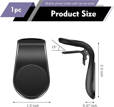 Mobile Phone Navigation Magnetic Bracket, 360 Degree Rotating Car Air Vent Navigation Mount, L-shaped Shockproof Cell Phone Holder, Universal for Any Smartphone and Most Cars (Black)