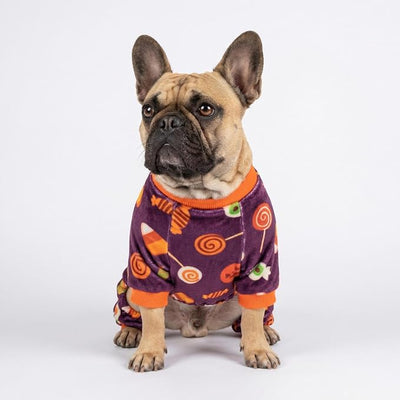 Fitwarm Halloween Candy Dog Pajamas, Funny Costumes for Small Dogs Boy Girl, Pet Outfit, Purple, Orange, Medium