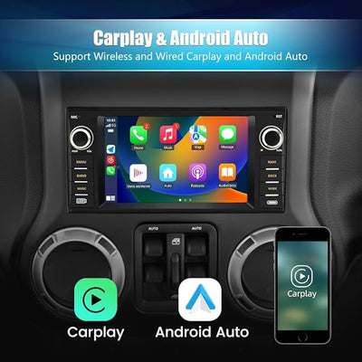 Junsun 8Core Car Radio Stereo for Dodge RAM 2009-2012 Avenger Challenger Jeep Wrangler, 7 Inch Touch Screen with Android 13 Wireless CarPlay Android Auto Backup Camera