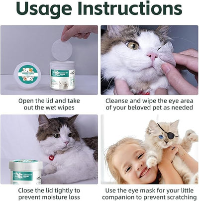MANON ROSA Eye Care Kit for Dogs Cats for Post-Surgery Care Pet Cleaning Sensitive Eyes(130ct Wipes & 2 Eye Patches) - Ultimate Solution for Alleviating Eye Discomfort (Medium,02)