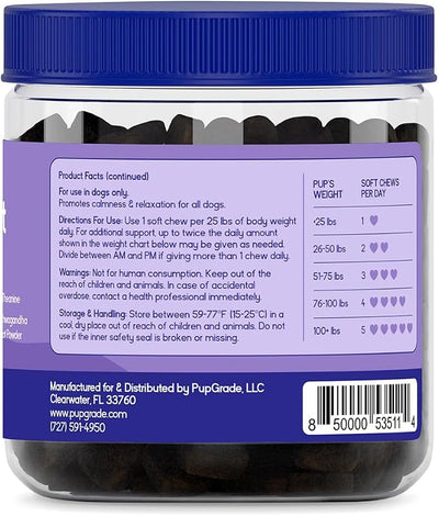 PupGrade Calming Support Soft Chews for Dogs, Turkey Flavor - 60 Count | Promotes Relaxation & Normal Stress Response for Everyday Calm & Separation - with L-Theanine, Ashwagandha & Valerian Root