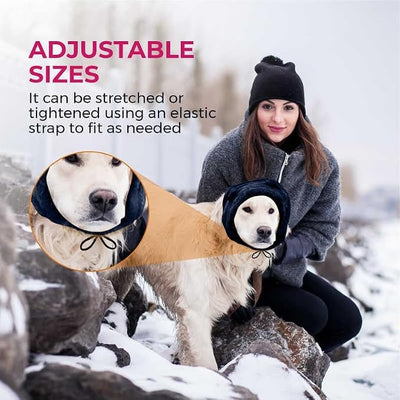 Dog Ear Muffs Noise Protection - Soft Calming Hood for Anxiety Relief, Fireworks, Thunder, Grooming & Vet Visits - Elastic Band & Comfortable Neck Warmer for Travel (Navy, Small)