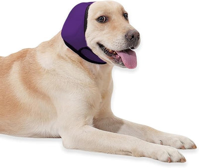 Dog Ear Cover for Hematoma,Bathing,Grooming,Drying,Fashion No Shake Ear Wraps for Dogs Ear Muffs Noise Protection Anxiety Relief,Waterproof Dog Calming Hoodie Shower Cap(Purple,M)