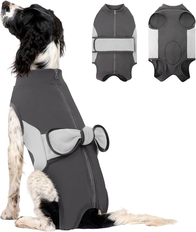 SAWMONG Dog Recovery Suit Male, Cotton Zipper Recovery Suit for Dogs, Dog Onesie for Surgery Female Neuter Bodysuit Prevent Licking Wounds Male, Substitute E-Collar & Cone(Gray, Small)