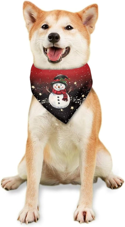 KEIAHUAN Christmas Dog Bandanas 1 Pack Snowman Printing Reversible Triangle Bibs Puppy Winter Adjustable Triangle Scarves for Small to Large Dog and Cats
