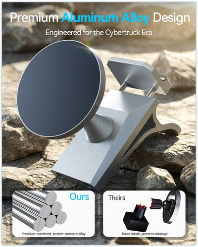 Phone Mount for Tesla Cybertruck The Ultimate Magnetic Phone Holder for Tesla Cybertruck Accessories | 360° Adjustable All-Metal Dash Mount with Strong Magnets Secure Clip-On Design Leaves No Residue