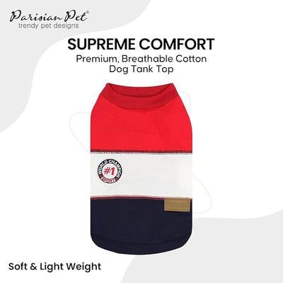 Parisian Pet World Champion Dog Tank Top - Breathable Cotton Pet Apparel - Red Puppy Clothes - Lightweight Doggie T Shirts for Dogs - Comfortable Sporty Dog Clothes - Summer Shirts for Medium Dogs