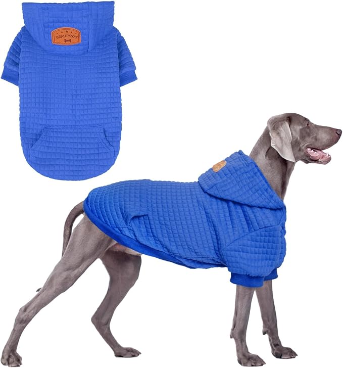 BEAUTYZOO Dog Sweaters for Large Dogs Girls Boys, Warm Winter Dog Hoodie Sweatshirt with Pocket & Leash Hole,Soft Waffle-Like Laminated Cotton Pet Clothes for Big Breeds Indoor Outdoor Cold Weather