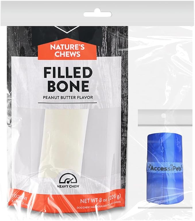 Large Stuffed Femur Bone with 1 Waste Bag Roll, (Peanut Butter)