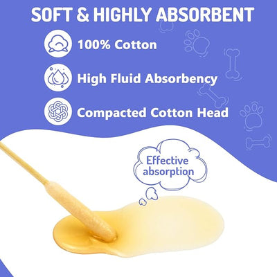 100PCS Professional Dog Ear Swabs in Storage Box, 6 Inch Long Cotton Swabs with Bamboo Handle for Dogs - Soft Cotton, Gentle and Lint-Free, Specially Designed Large Cotton Swabs for Dog Ear