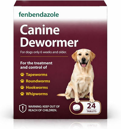 Fenbendazole Dewormer for Dogs & Puppies, Oral Treatment for Tapeworms, Roundworms, Hookworms and Whipworms, 24 Count