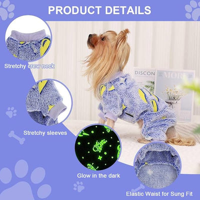 Sebaoyu Dog Pajamas for Small Dogs, Glow in Dark Tie Dye Unicorn Sweater, Super Soft Velvet Material Chihuahua Yorkie Tiny Clothes Outfits(XXX-Small,Rocket)