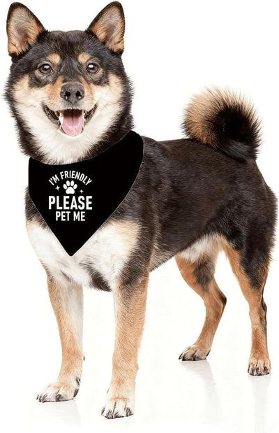 I'm Friendly Please Pet Me Dog Bandana, Black Pet Dog's Scarf Accessories, Dog's Bandana for Small Medium Dogs, Gift to Dogs Lover, Puppy Triangle Scarf for Boy and Girl