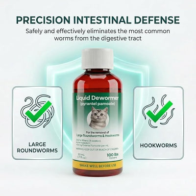 Liquid Dewormer for Cats & Kittens, Pyrantel Pamoate Oral Suspension, Removes Roundworm, Hookworm Broad Spectrum, with 1ml Dosing Syringe (50ml)