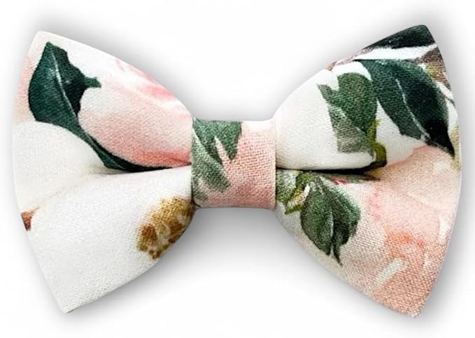 Detachable Dog Bow Tie, Slide-On Pet Bowtie for Collars, Stylish Durable Dog Lover Accessory Small, Medium & Large Dogs (Blush Floral, Medium (4in Wide))