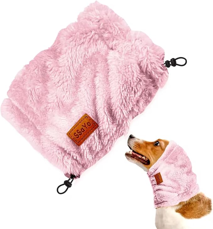 Dog Ear Muffs Noise Protection - Soft Calming Hood for Anxiety Relief, Fireworks, Thunder, Grooming & Vet Visits - Elastic Headband & Comfortable Neck Warmer for Travel (Pink, Small)