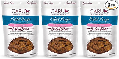 Caru - Soft n’ Tasty Baked Bites - Rabbit Bites Dog Treats - Flavorful Training Treats - 3.75 oz Bags - Pack of 3