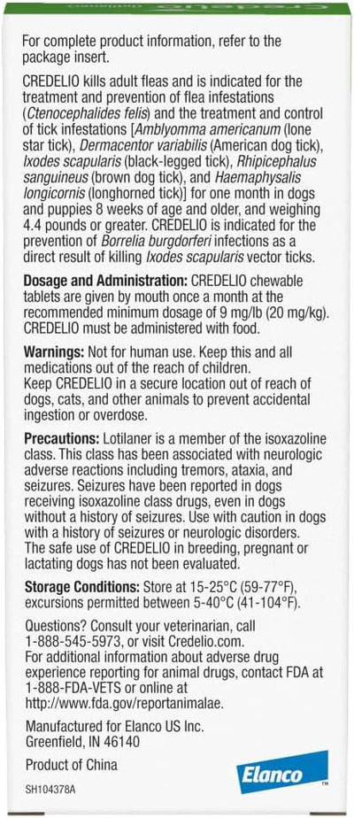 Credelio Quattro / Credelio Quattro-CA1 Dog Flea & Tick Treatment + Heartworm & Parasite Coverage, 25.1-50 lbs (1 Chewable Tablet)