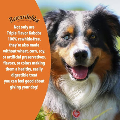 Rewardables Rawhide Free Triple Flavor Kabobs for Dogs | Real Chicken, Beef and Healthy Sweet Potato | 15 Count