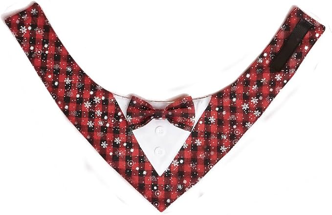 Tuxedo Dog Collar for Wedding Engagement and Birthday, Formal Dog Bandana Collar Costume with Bow Tie and Adjustable Buckle,Suitable for Small Medium Large Dog. (Snowflake, L)