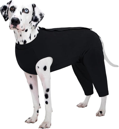 Kuoser Dog Recovery Suit with Anti Licking Rear Leg Sleeve, Black 3XL | Abdominal Dog Surgical Suit with Pants Cover Protect Wounds, Dogs Elbow Protector Soft Pet Surgery Onesie Cone Alternative