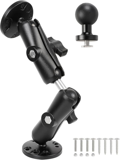 AMPS Round Plate Drill Base for Fish Finder, T-Bolt Track Mount with Aluminum Long Arm Extension for Garmin Striker 4 / Plus 4 / Vivid 4cv, Compatible with RAM Mounts/GPS Chartplotter Holder/Boat