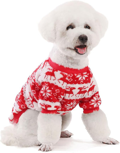 FabriCastle Christmas Dog Sweater, 2-Pack Dog Clothes, Ultra Soft and Warm Pet Jackets for Small Dogs & Cats, Winter Pet Apparel Costumes, Puppy Outfits (Red,Blue, Medium)
