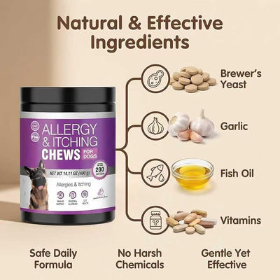 Dog Allergy Chews for Dogs, Itch Relief Support for Itchy Skin, Paw Licking & Itchy Ears, Skin & Coat Health with Colostrum & Probiotics, Chicken Flavor Soft Chews, 200 Count