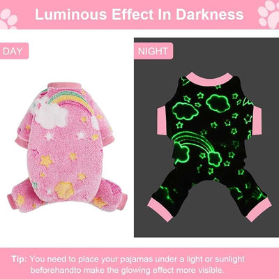 Sebaoyu Dog Pajamas for Small Dogs, Glow in Dark Tie Dye Unicorn Sweater, Super Soft Velvet Material Chihuahua Yorkie Tiny Clothes Outfits(X-Small,Rainbow)