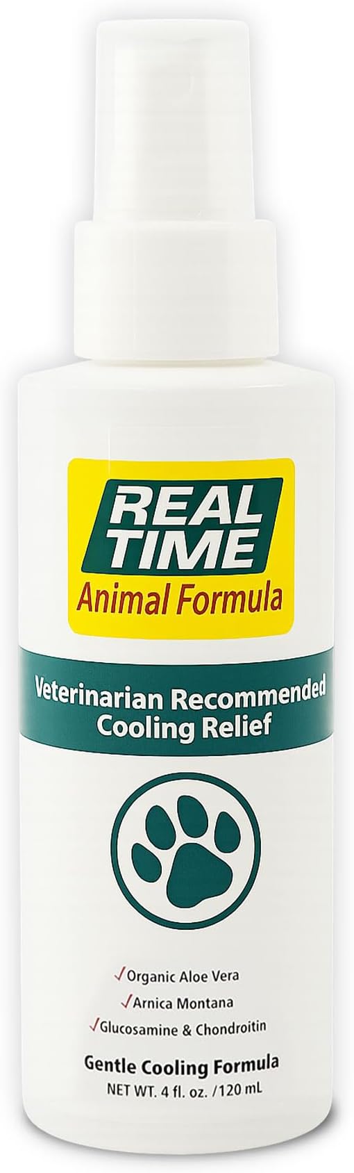 Real Time Pain Relief Pet Formula - 4oz Spray Bottle | Vet Recommended Relief for Pets | 16 Natural Ingredients Including Menthol, Aloe Vera, and Arnica | Gentle Cooling Sensation | Easy Application