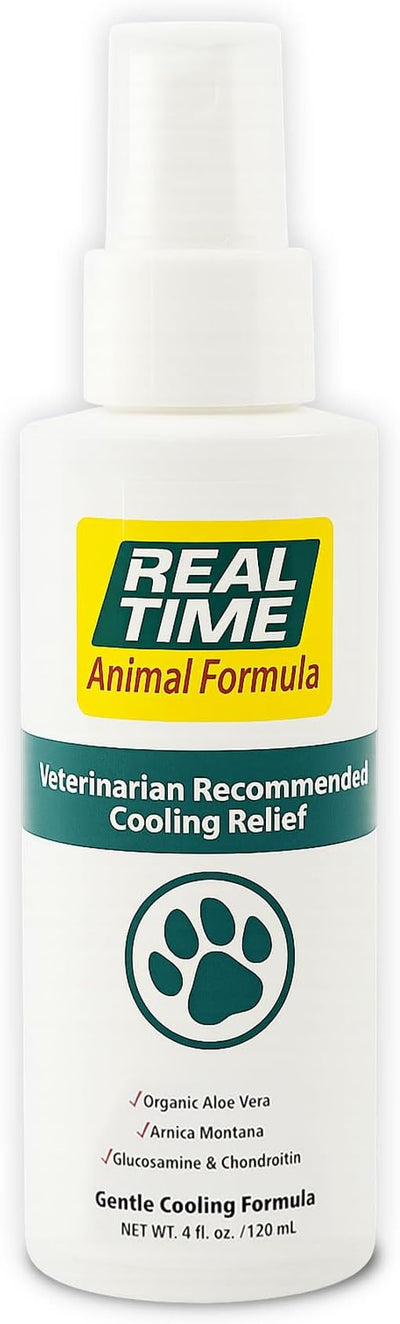 Real Time Pain Relief Pet Formula - 4oz Spray Bottle | Vet Recommended Relief for Pets | 16 Natural Ingredients Including Menthol, Aloe Vera, and Arnica | Gentle Cooling Sensation | Easy Application