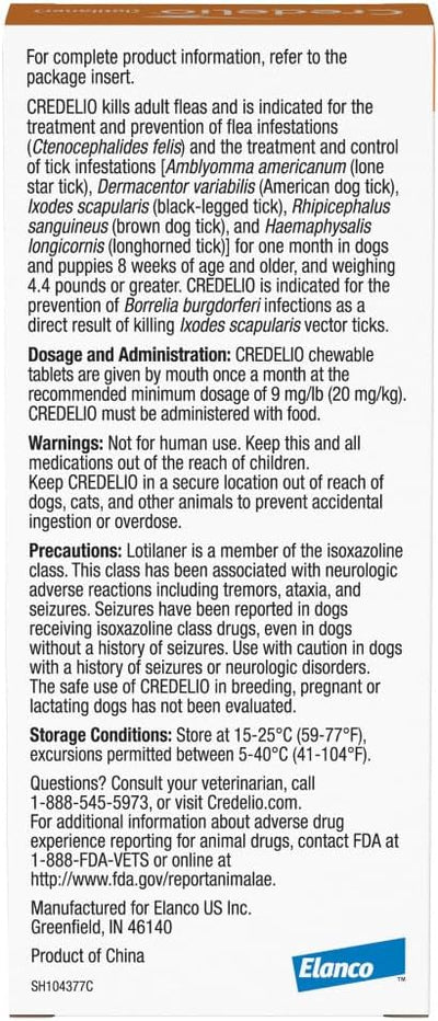 Credelio Quattro / Credelio Quattro-CA1 Dog Flea & Tick Treatment + Heartworm & Parasite Coverage, 12.1-25 lbs (6 Chewable Tablets)