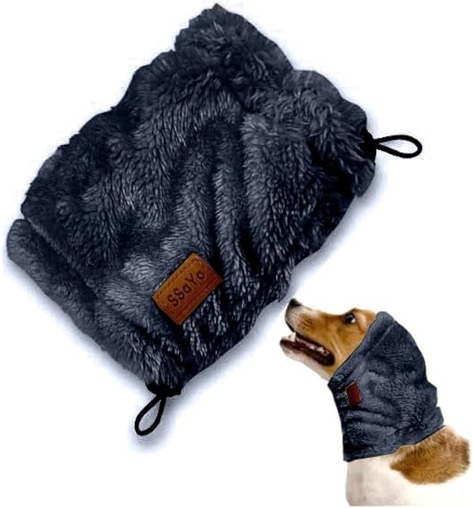 Dog Ear Muffs Noise Protection - Soft Calming Hood for Anxiety Relief, Fireworks, Thunder, Grooming & Vet Visits - Elastic Band & Comfortable Neck Warmer for Travel (Navy, Small)