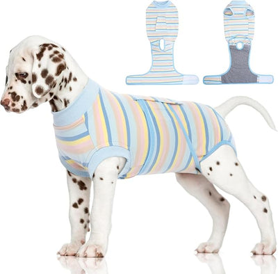 FUAMEY Recovery Suit for Dogs After Surgery,Soft Comfortable Dog Bodysuit, Cone Alternative Dog Surgical Suit,Male Female Neuter Spay Suits Incision Protection Onesie Blue Yellow Stripes S