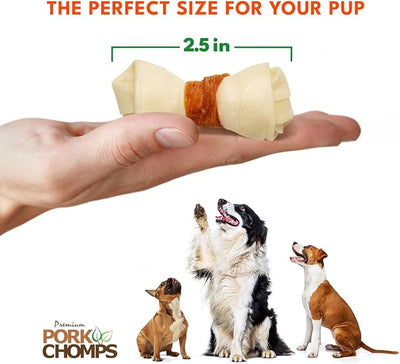 Pork Chomps Baked Pork Skin Dog Chews, 2.5-inch Mini Knots, Real Chicken Wrap, 12 Count