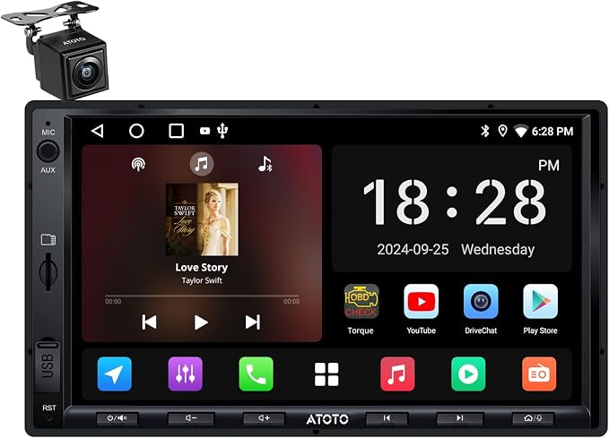 ATOTO A5L 7 inch Android Double DIN Car Stereo, Wireless CarPlay & Android Auto, Wi-Fi/USB/BT, QLED Touchscreen Car CarPlay, Backup Camera,MirrorLink, 24B-EQ DSP, SWC,FM/AM/SS Radio, AI&GPS Track