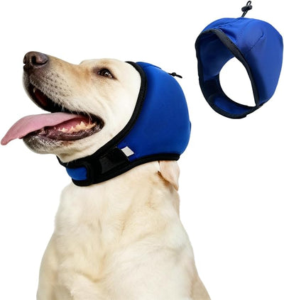 LIANZIMAU 2CM Noise Reduction Padding Dog Ear Muffs Noise Protection Comfort Calming Hoodie for Fireworks Anxiety Adjustable Dog Ear Covers for Grooming with Elastic Eye Strap Polyester